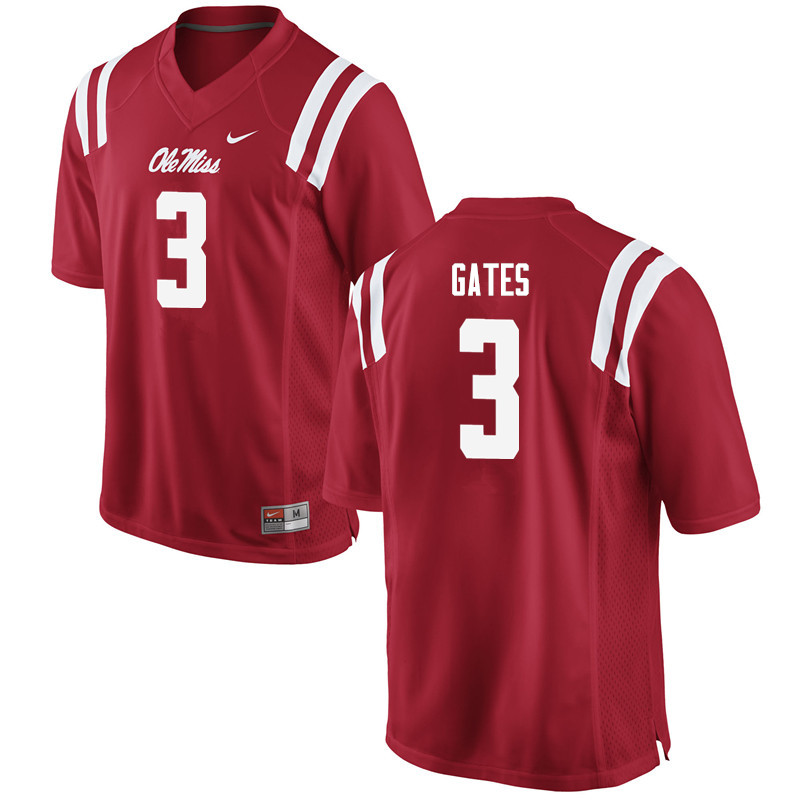 Men Ole Miss Rebels #3 DeMarquis Gates College Football Jerseys-Red - Click Image to Close